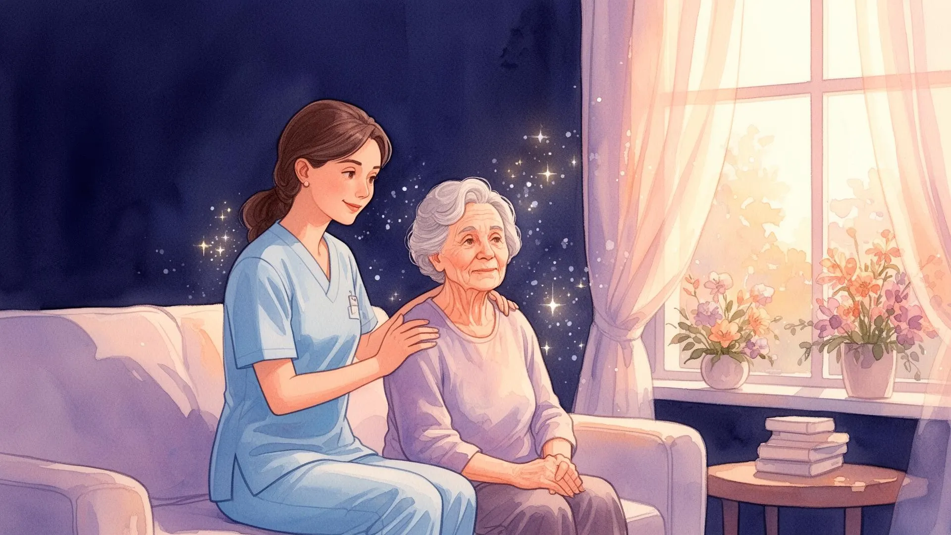 WeCare2 caregiver supporting an elderly woman at home